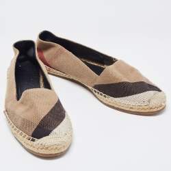 Burberry Brown Nova Check Canvas Espadrille Flats Size 38