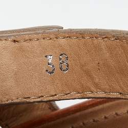 Burberry Brown Leather and Nova Check Canvas Buckle Detail Wedge Sandals Size 38