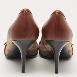 Pre Owned Burberry Brown Leather and Nova Check Canvas Pointed Toe Pumps Size 41