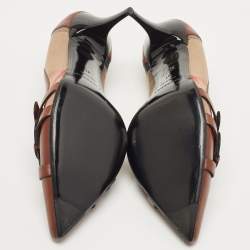 Pre Owned Burberry Brown Leather and Nova Check Canvas Pointed Toe Pumps Size 41