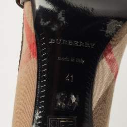 Pre Owned Burberry Brown Leather and Nova Check Canvas Pointed Toe Pumps Size 41