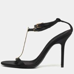 Burberry Black Satin T Strap Ankle Strap Sandals Size 37.5