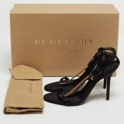 Burberry Black Satin T Strap Ankle Strap Sandals Size 37.5