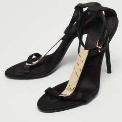 Burberry Black Satin T Strap Ankle Strap Sandals Size 37.5