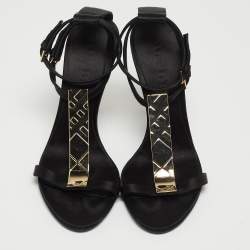 Burberry Black Satin T Strap Ankle Strap Sandals Size 37.5