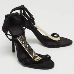 Burberry Black Satin T Strap Ankle Strap Sandals Size 37.5