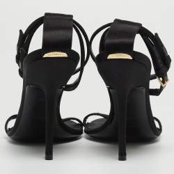 Burberry Black Satin T Strap Ankle Strap Sandals Size 37.5