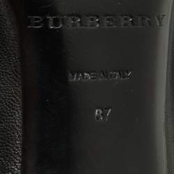 Burberry Black/Beige Leather and Check Coated Canvas Embellished Open Toe Pumps Size 37