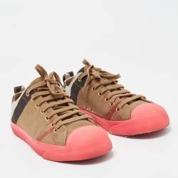Pre Owned Burberry Pink/Beige Check Canvas And Rubber Low Top Sneakers Size 40