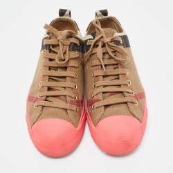 Pre Owned Burberry Pink/Beige Check Canvas And Rubber Low Top Sneakers Size 40
