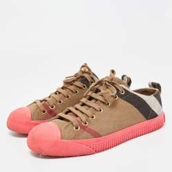 Pre Owned Burberry Pink/Beige Check Canvas And Rubber Low Top Sneakers Size 40