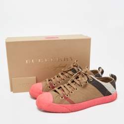 Pre Owned Burberry Pink/Beige Check Canvas And Rubber Low Top Sneakers Size 40