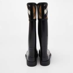 Pre Owned Burberry Black Rubber Wellington Rain Boots Size 38