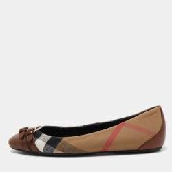 Burberry Brown House Check Canvas and Leather Buckle Ballet Flats Size 37