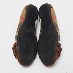 Burberry Brown House Check Canvas and Leather Buckle Ballet Flats Size 37