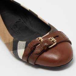 Burberry Brown House Check Canvas and Leather Buckle Ballet Flats Size 37