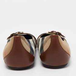 Burberry Brown House Check Canvas and Leather Buckle Ballet Flats Size 37