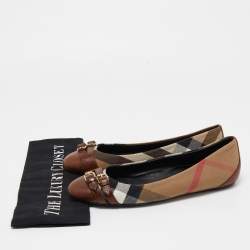 Burberry Brown House Check Canvas and Leather Buckle Ballet Flats Size 37