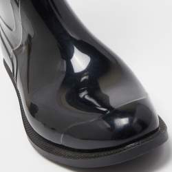 Burberry Black/Beige Rubber and Nova Check Canvas Rain Boots Size 36