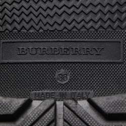 Burberry Black/Beige Rubber and Nova Check Canvas Rain Boots Size 36