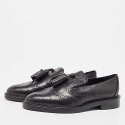 Pre Owned Burberry Black  Brogue Leather Tassel Detail Loafers Size 36