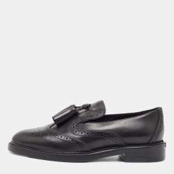 Pre Owned Burberry Black  Brogue Leather Tassel Detail Loafers Size 36