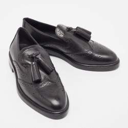 Pre Owned Burberry Black  Brogue Leather Tassel Detail Loafers Size 36