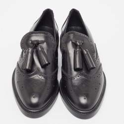 Pre Owned Burberry Black  Brogue Leather Tassel Detail Loafers Size 36