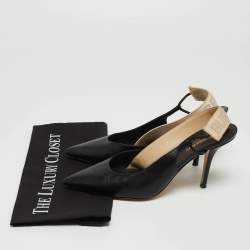 Burberry Black/Beige Leather and Logo Canvas Maria Slingback Pumps Size 39