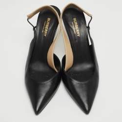 Burberry Black/Beige Leather and Logo Canvas Maria Slingback Pumps Size 39