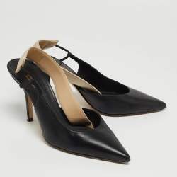 Burberry Black/Beige Leather and Logo Canvas Maria Slingback Pumps Size 39