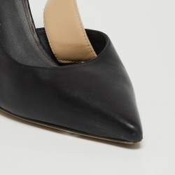 Burberry Black/Beige Leather and Logo Canvas Maria Slingback Pumps Size 39