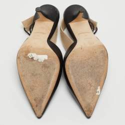 Burberry Black/Beige Leather and Logo Canvas Maria Slingback Pumps Size 39