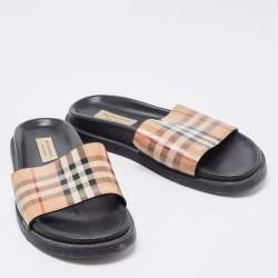 Burberry Beige PVC Nova Check Flat Slides Size 38
