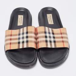 Burberry Beige PVC Nova Check Flat Slides Size 38