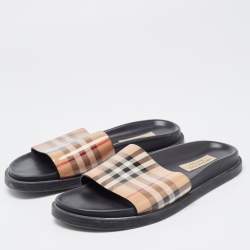 Burberry Beige PVC Nova Check Flat Slides Size 38