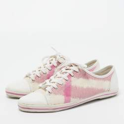 مملوكة مسبقًا Burberry Pink/White Leather and Canvas Cap Toe Low Top Sneakers Size 41