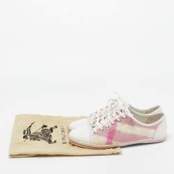 مملوكة مسبقًا Burberry Pink/White Leather and Canvas Cap Toe Low Top Sneakers Size 41