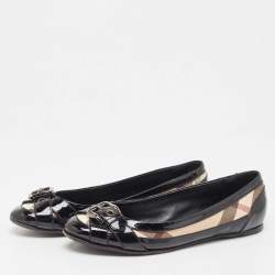 Pre Owned Burberry Black/Beige Nova Check PVC and Patent Leather Buckle Ballet Flats Size 38