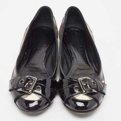 Pre Owned Burberry Black/Beige Nova Check PVC and Patent Leather Buckle Ballet Flats Size 38