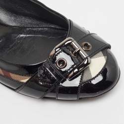 Pre Owned Burberry Black/Beige Nova Check PVC and Patent Leather Buckle Ballet Flats Size 38