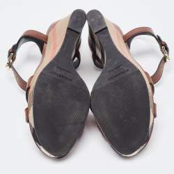 Pre Owned Burberry Brown Canvas and Leather Wedge Sandals Size 37