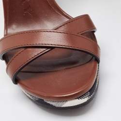 Pre Owned Burberry Brown Canvas and Leather Wedge Sandals Size 37