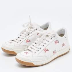مملوكة مسبقًا Burberry White Leather Timsbury Low Top Sneakers Size 35
