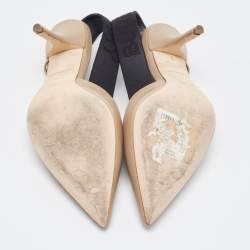 Pre Owned Burberry Brown Leather and Logo Canvas Maria Slingback Pumps Size 36