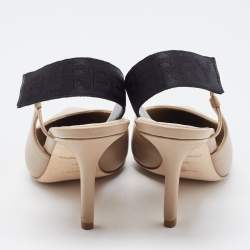 Pre Owned Burberry Brown Leather and Logo Canvas Maria Slingback Pumps Size 36