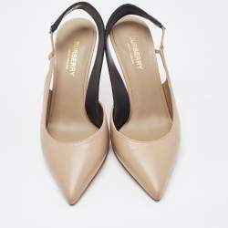 Pre Owned Burberry Brown Leather and Logo Canvas Maria Slingback Pumps Size 36