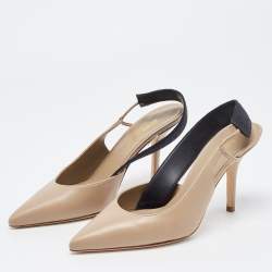 Pre Owned Burberry Brown Leather and Logo Canvas Maria Slingback Pumps Size 36