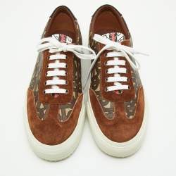 Burberry Multicolor Housecheck Canvas,Suede and Leather low top Sneakers Size 38