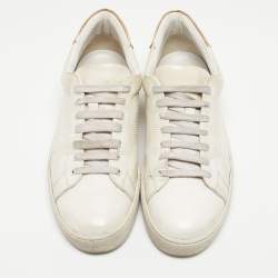 Pre Owned Burberry White/Gold Perforated Leather Westford Sneakers Size 38.5